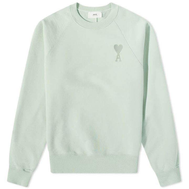 Photo: AMI Men's Tonal Heart Crew Sweat in Aqua