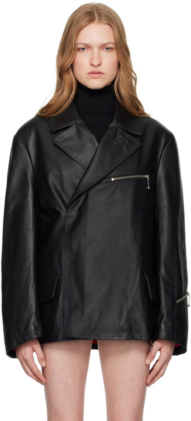 Photo: MM6 Maison Margiela Black Double-Breasted Leather Jacket