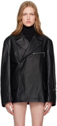 MM6 Maison Margiela Black Double-Breasted Leather Jacket
