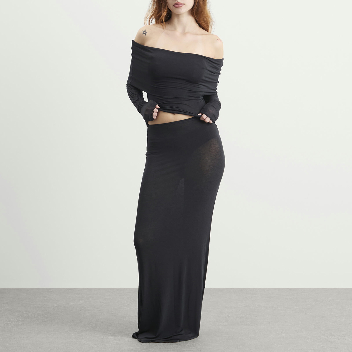 SKIMS Women's Sheer Modal Long Skirt in Onyx