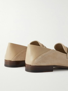 Manolo Blahnik - Plymouth Collapsible-Heel Suede and Leather Penny Loafers - Neutrals