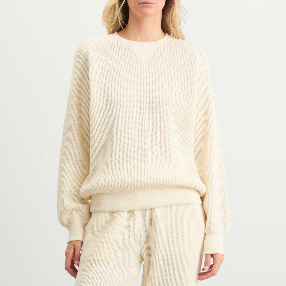 Nothing Written Women's Waffle Knit Pullover in Ivory
