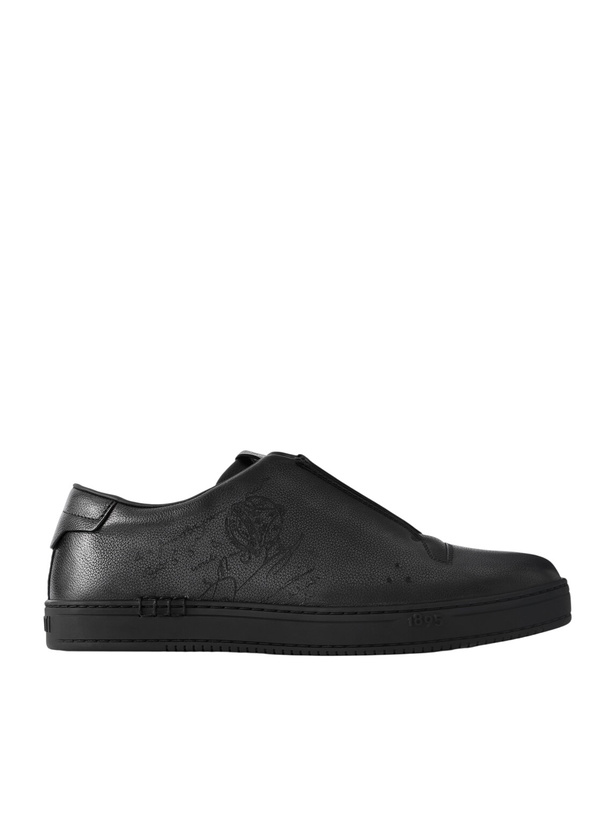 Photo: Berluti - Playtime Scritto Venezia Leather Slip-On Sneakers - Black