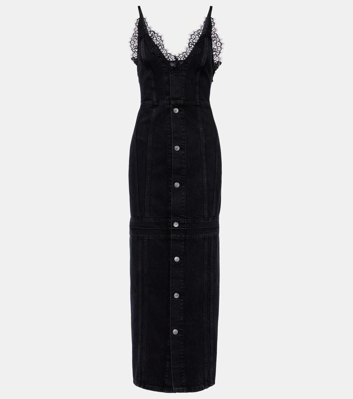 【Stella McCartney】 Denim maxi dress Stella McCartney Lace-trimmed denim maxi dress Stella McCartney