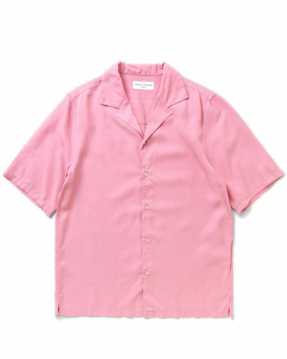 Photo: Officine Générale Eren Shortsleeve Shirt Pigment Dye Lyocell Pink - Mens - Shortsleeves