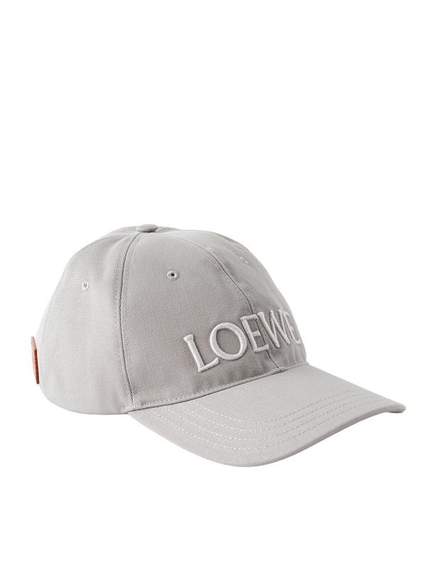 Photo: LOEWE - Leather-Trimmed Cotton Baseball Cap - Gray