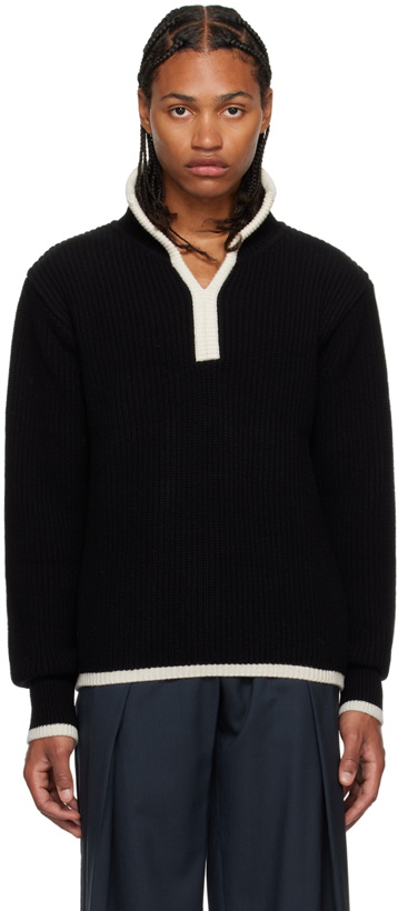 Photo: LOW CLASSIC Black Contrast Long Sleeve Polo