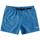 Nike Swim Men's Belted 5 Volley Short in Marina Blue