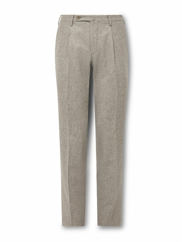 Photo: Incotex - Tapered Pleated Super 100s Virgin Wool-Flannel Trousers - Gray