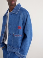 BODE - Embroidered Merino Wool-Blend Denim Jacket - Blue