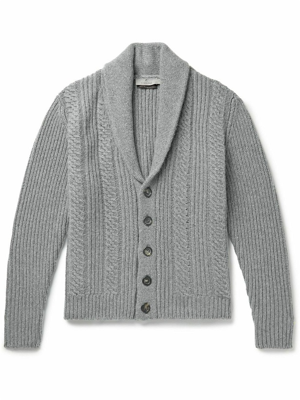 Photo: Canali - Shawl-Collar Ribbed Wool and Cashmere-Blend Cardigan - Gray