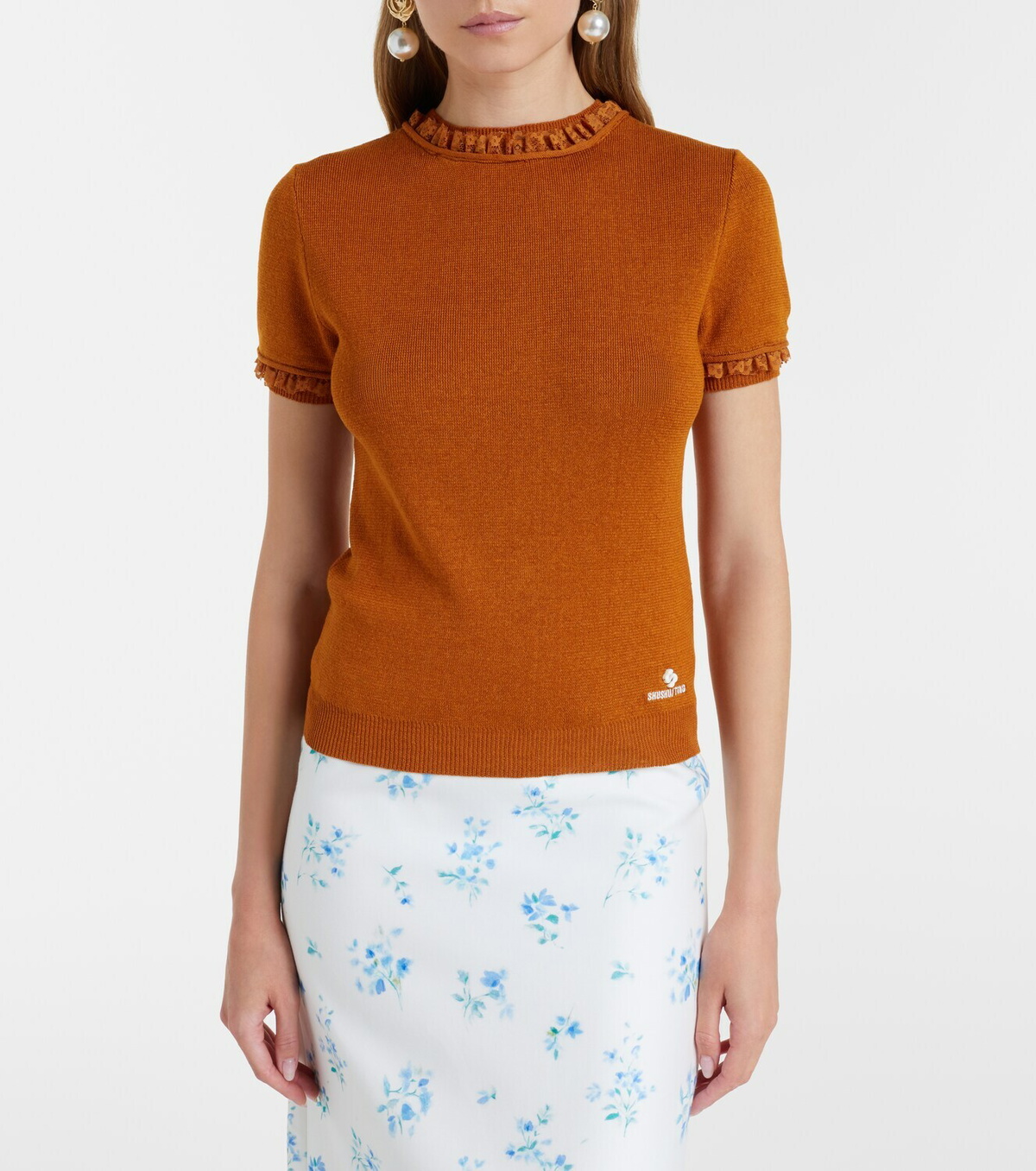 Shushu/Tong Lace-trimmed linen top