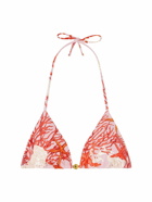 VERSACE Printed Coral Lycra Triangle Bikini Top
