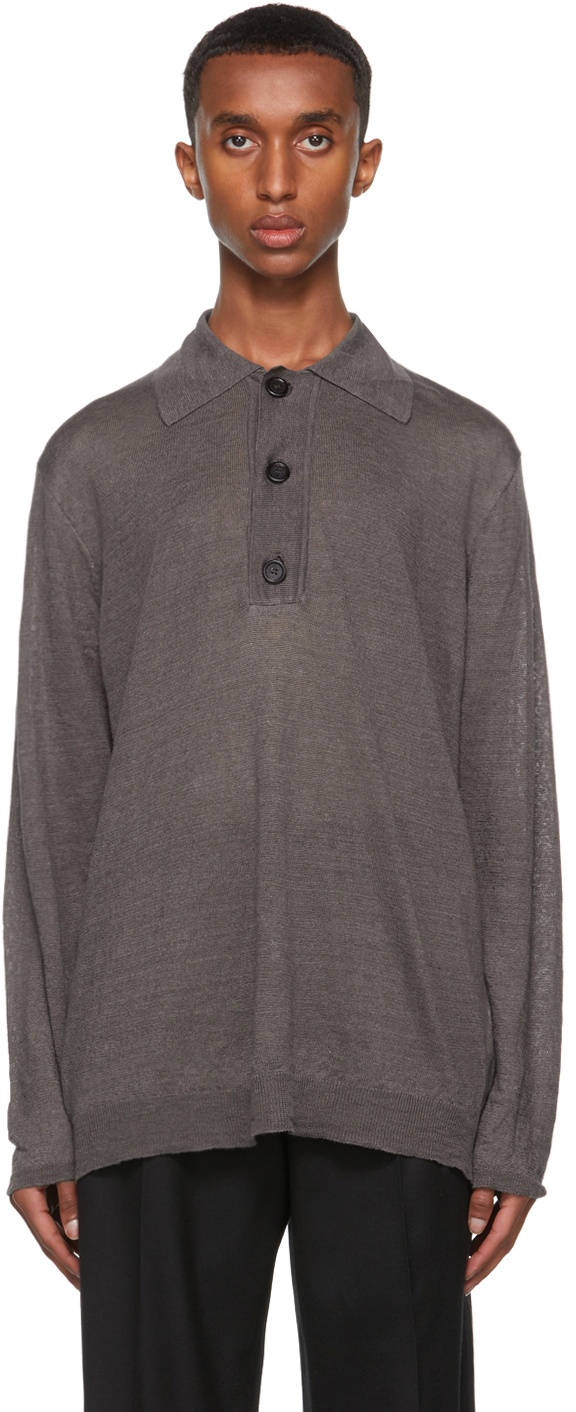 Our Legacy Grey Big Piquet Long Sleeve Polo Our Legacy