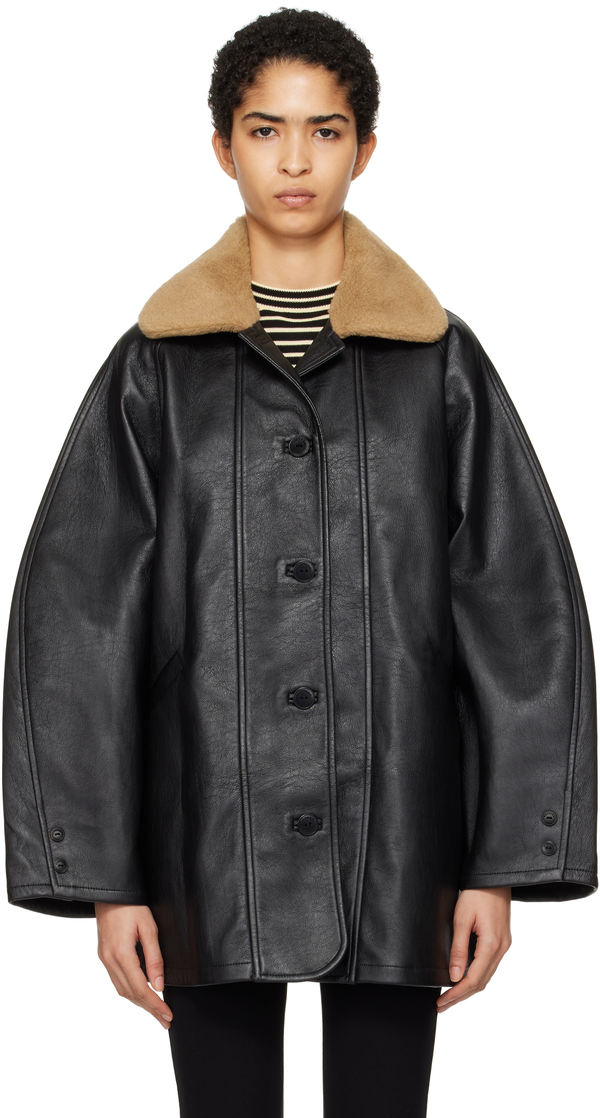 Cordera Black Aviator Midi Faux-Leather Jacket CORDERA