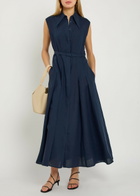 Gabriela Hearst Durand Belted Linen Shirt Dress Navy