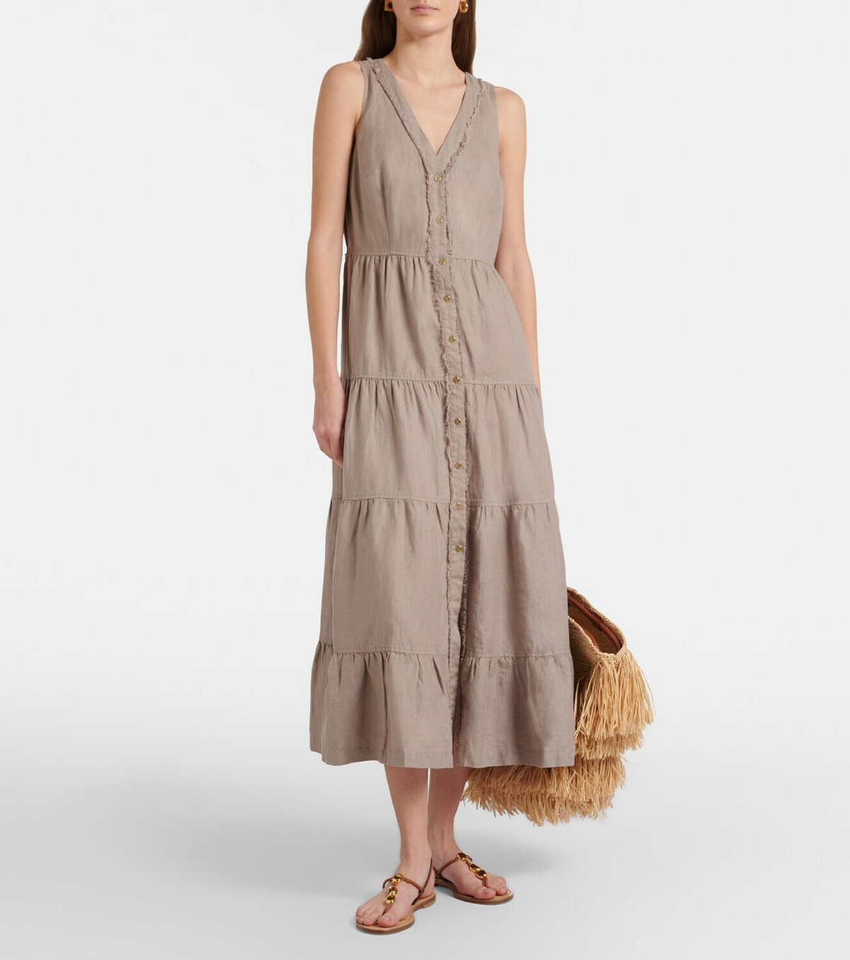 Heidi Klein Zakynthos tiered linen midi dress