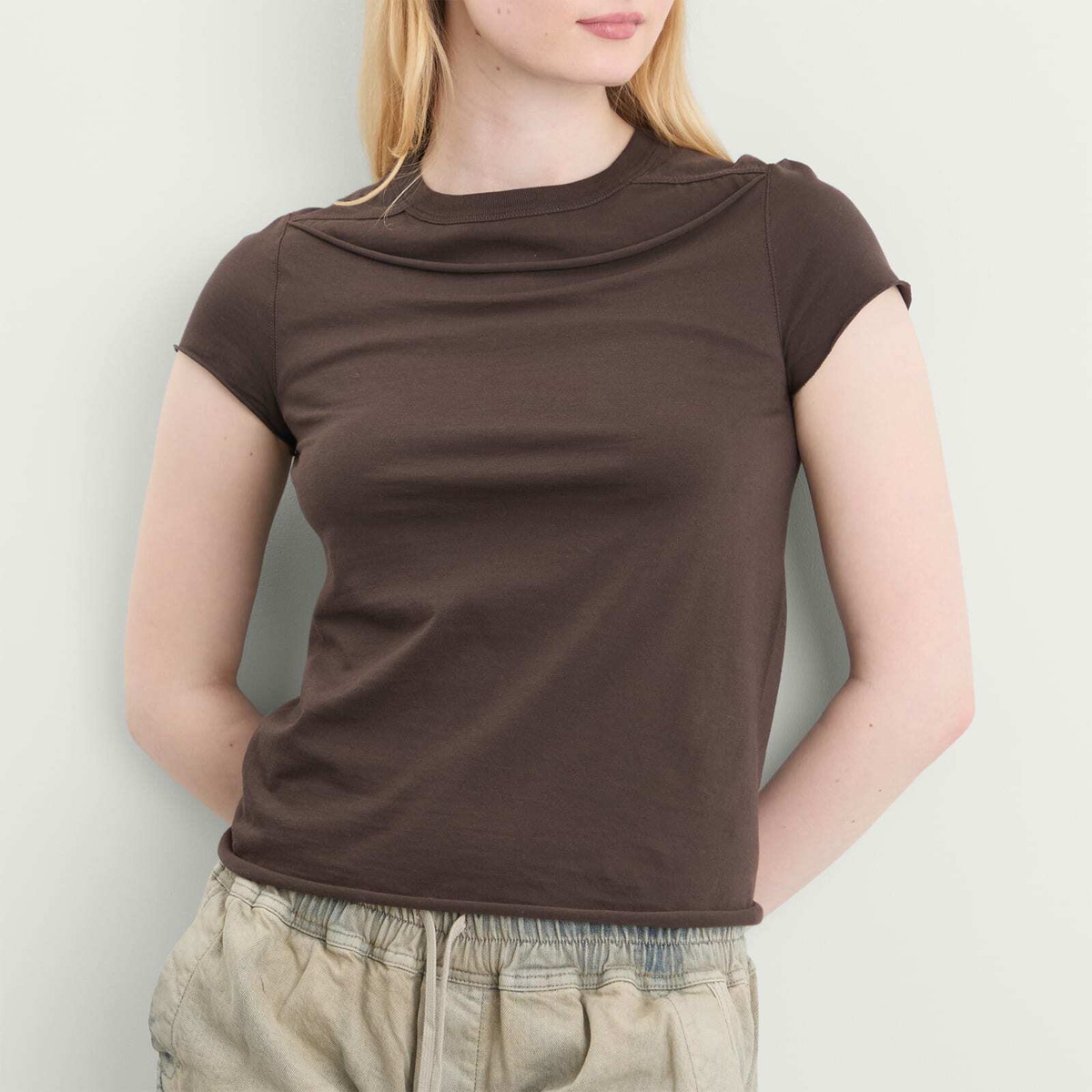 Rick Owens Women's Cropped Level T-Shirt in Darkdust Rick Owens