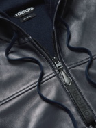 TOM FORD - Slim-Fit Leather-Panelled Cotton and Cashmere-Blend Zip-Up Hoodie - Blue