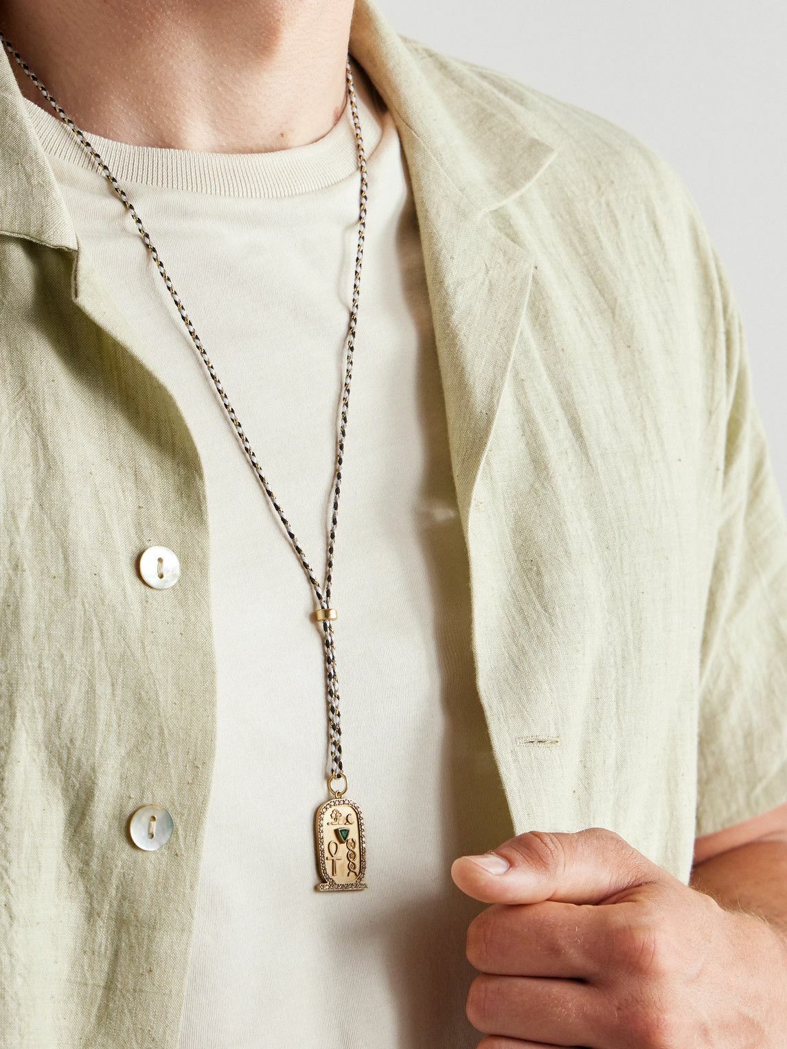 Jacquie Aiche - Gold, Silk, Diamond and Emerald Necklace