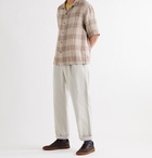 BARENA - Camp-Collar Checked Linen Shirt - Neutrals