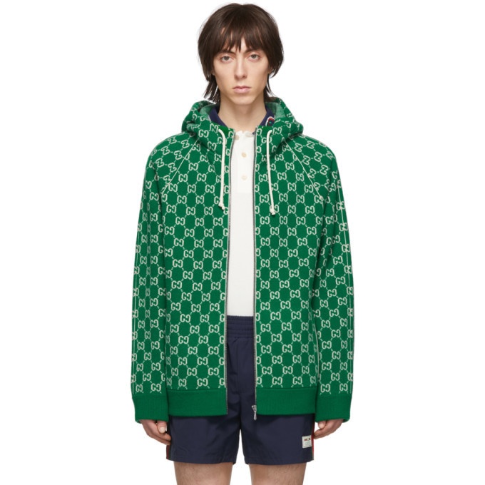 Photo: Gucci Green and Off-White Wool GG Zip Hoodie