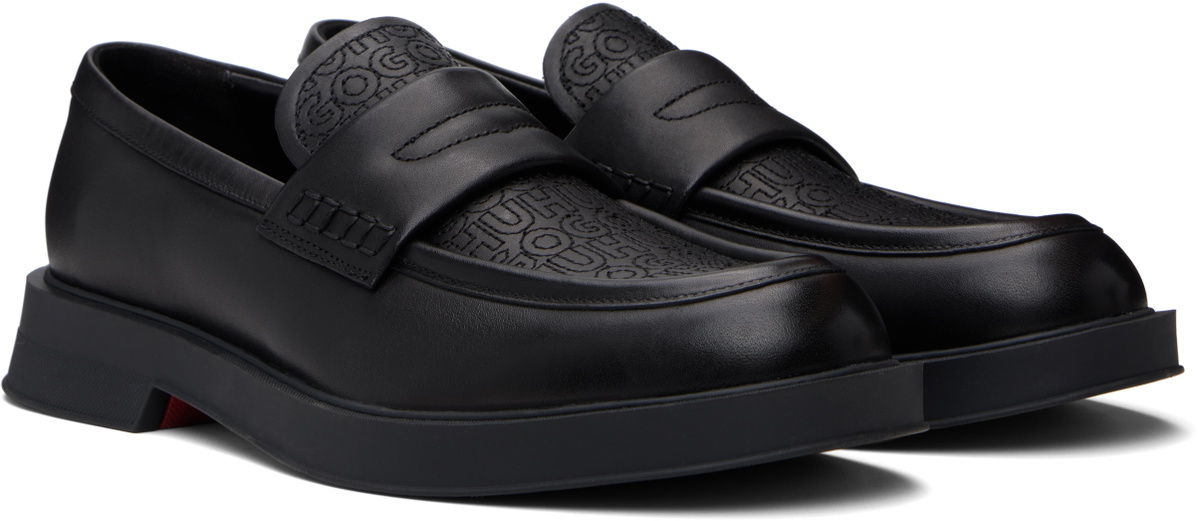 Hugo Black Embroidered-Logo Loafers