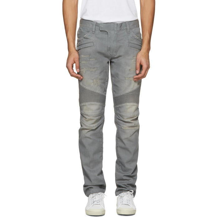 Photo: Balmain Grey Biker Rib Jeans