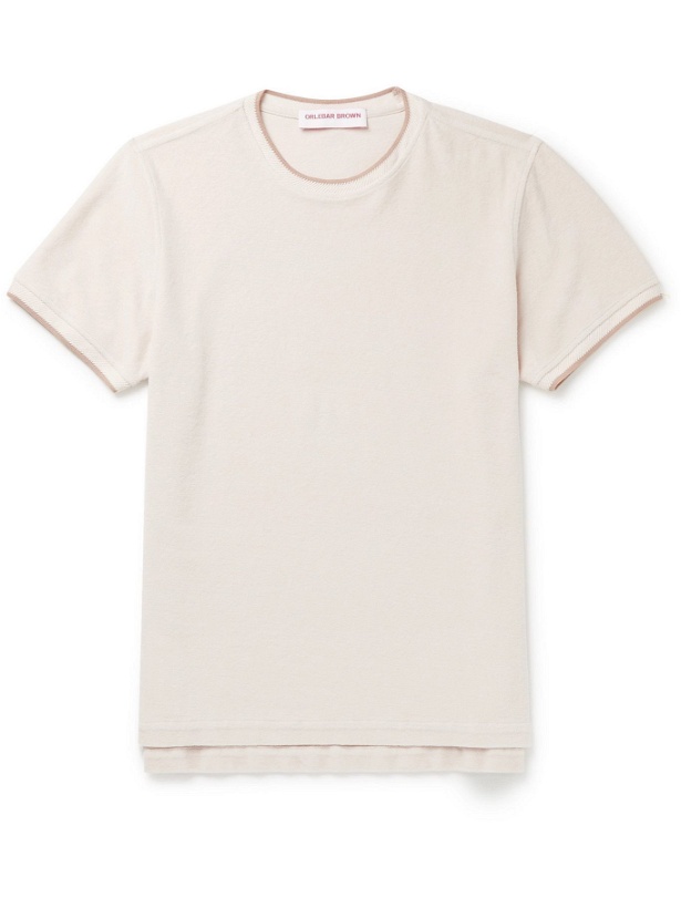 Photo: ORLEBAR BROWN - Sammy Cotton and Linen-Blend Terry T-Shirt - Neutrals