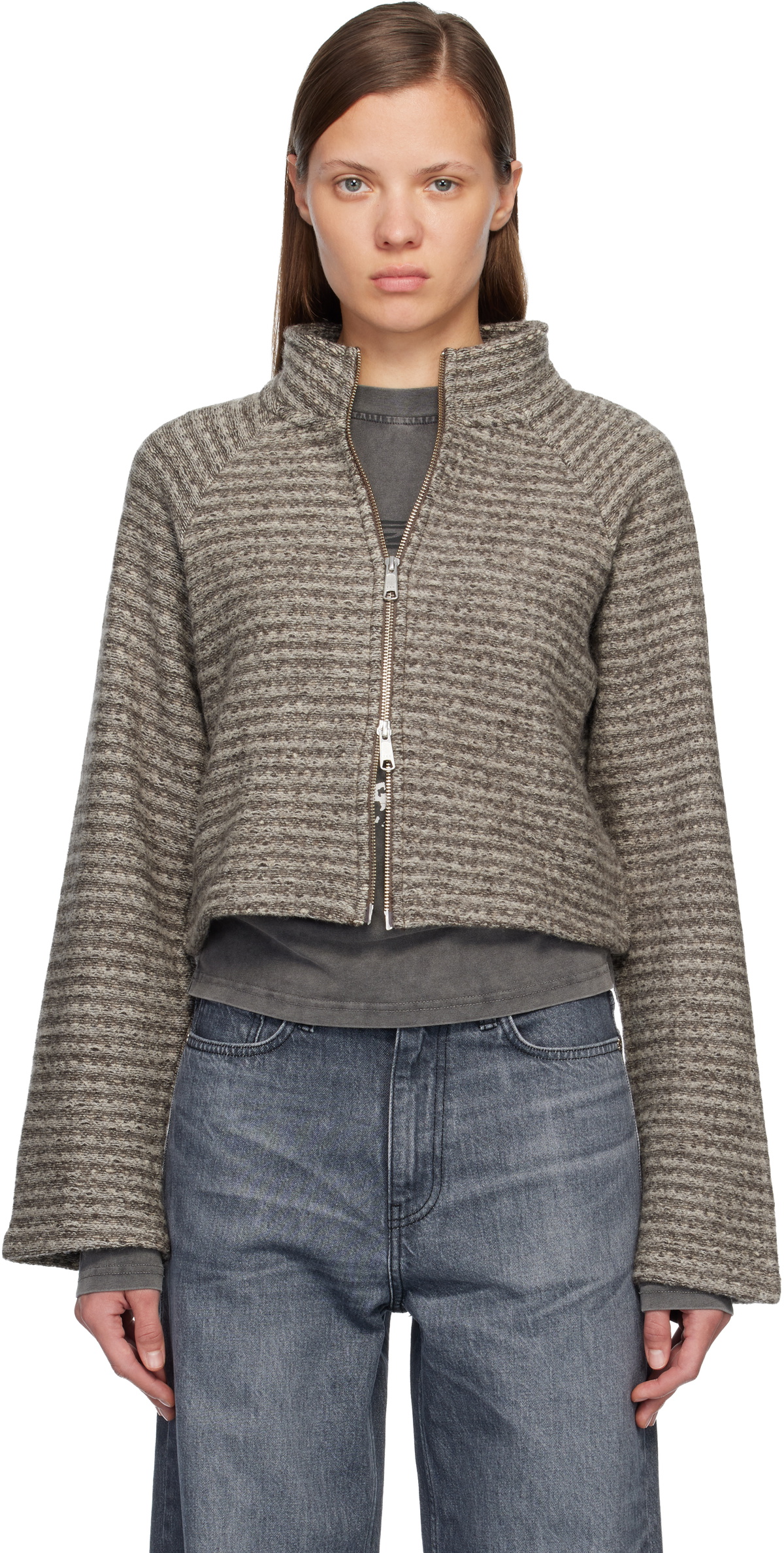 mfpen Gray Cropped Leisure Zip Up Jacket