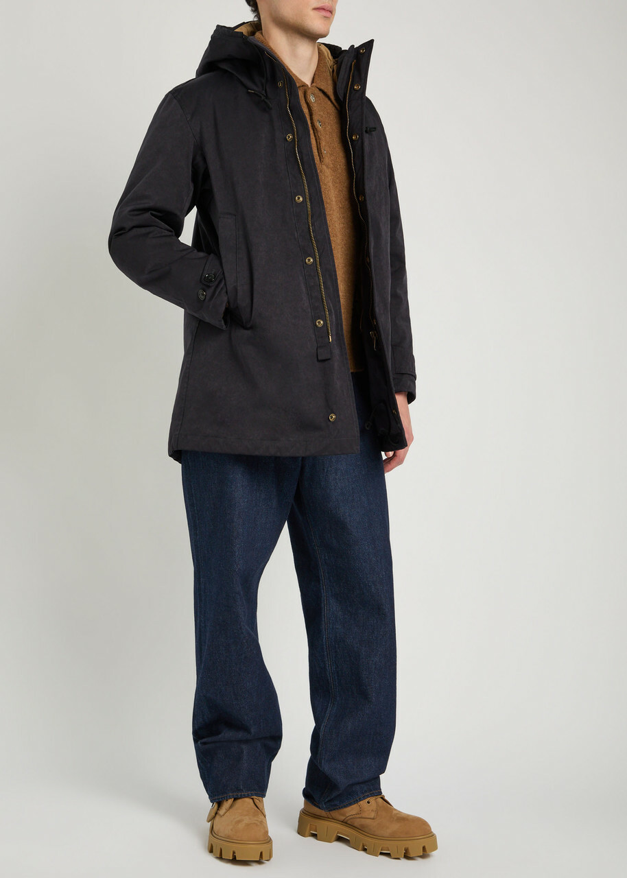Ten C Quilted Hooded Parka Coat Blue