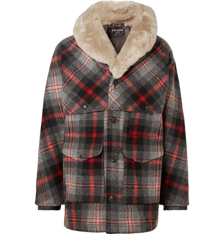 Photo: Filson - Limited Edition Packer Shearling-Trimmed Checked Wool Coat - Gray