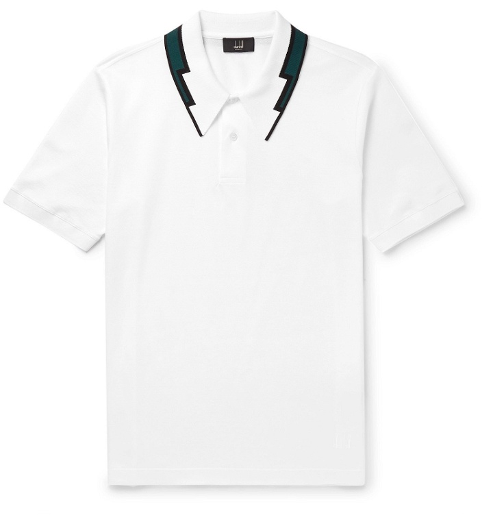 Photo: Dunhill - Slim-Fit Contrast-Tipped Cotton-Piqué Polo Shirt - White