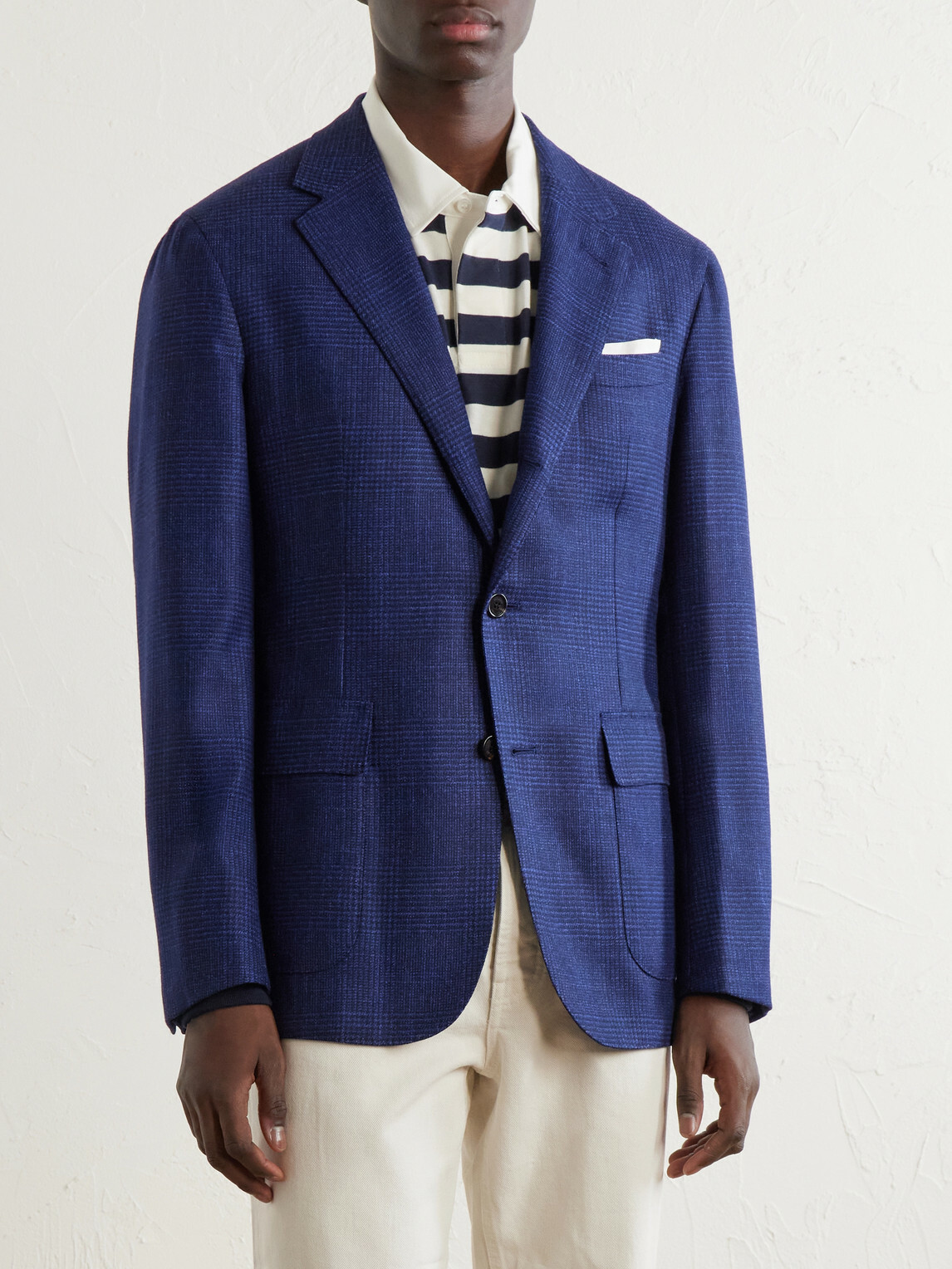 Dunhill - Checked Wool, Silk and Cashmere-Blend Blazer - Blue