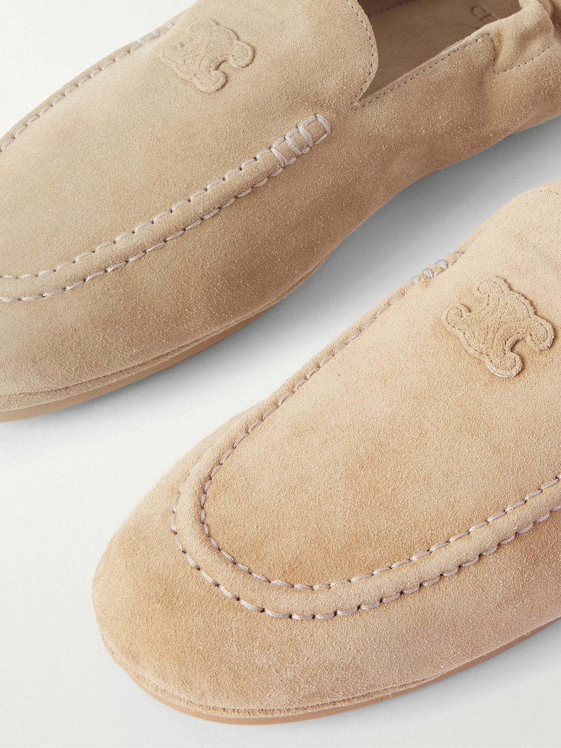 CELINE - Logo-Appliquéd Suede Loafers - Neutrals