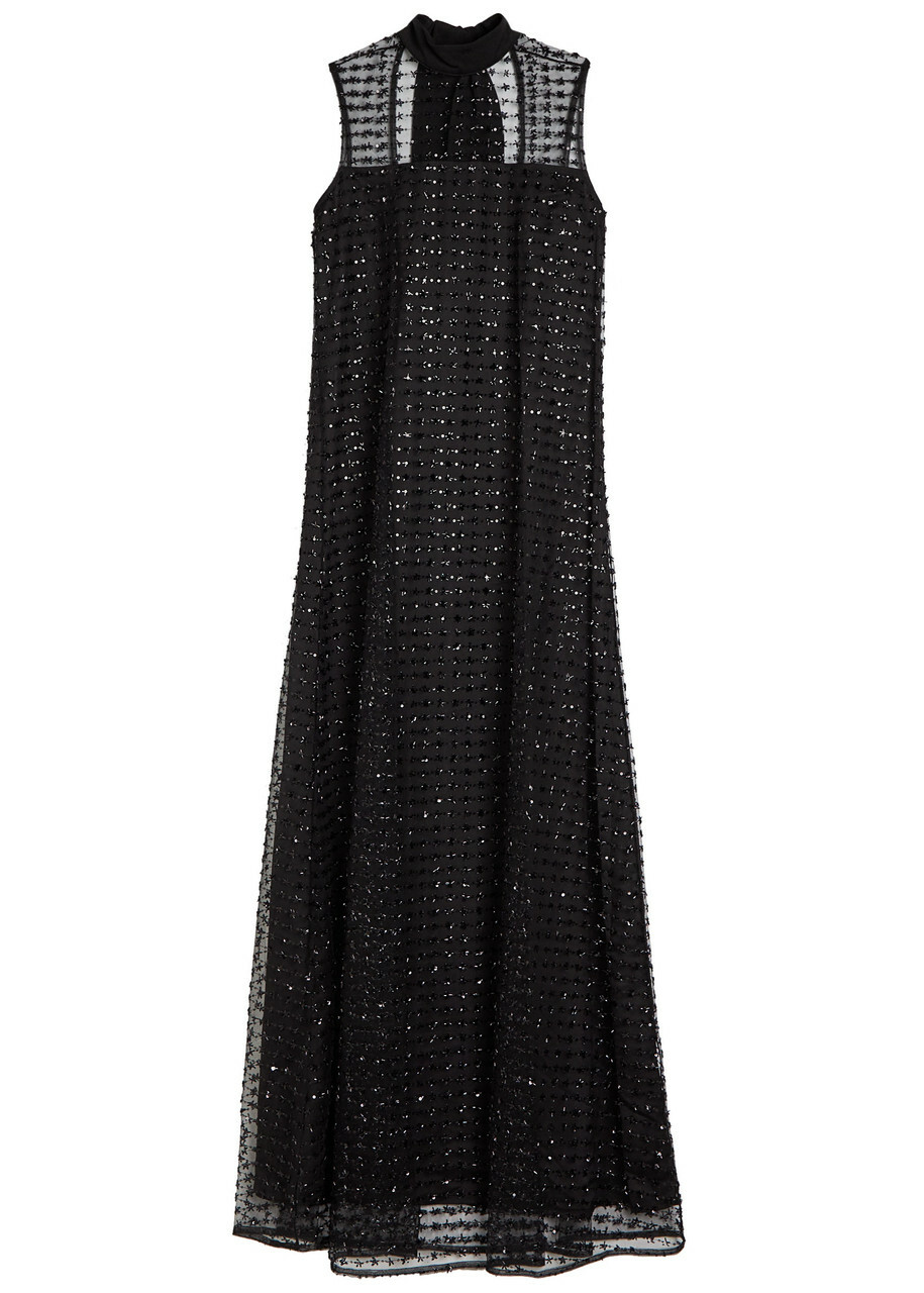 Staud Albee Sequin-embellished Maxi Dress Black