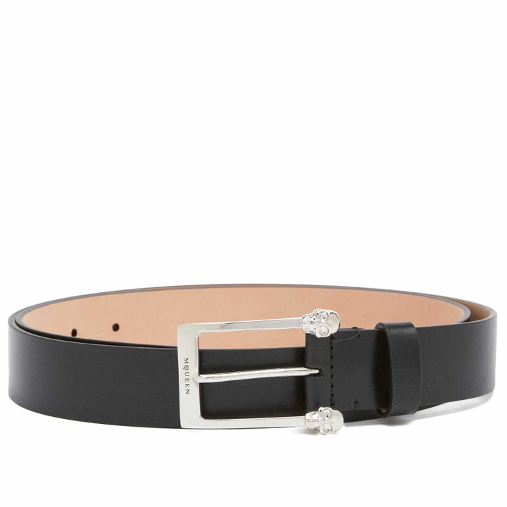Photo: Alexander McQueen Men's Twin Skull Leather Belt in Black/Silver