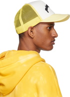 Palm Angels White & Yellow Curved Logo Trucker Cap