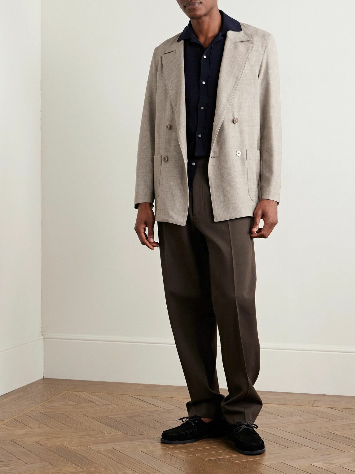 Stòffa - Unstructured Double-Breasted Wool Suit Jacket - Brown