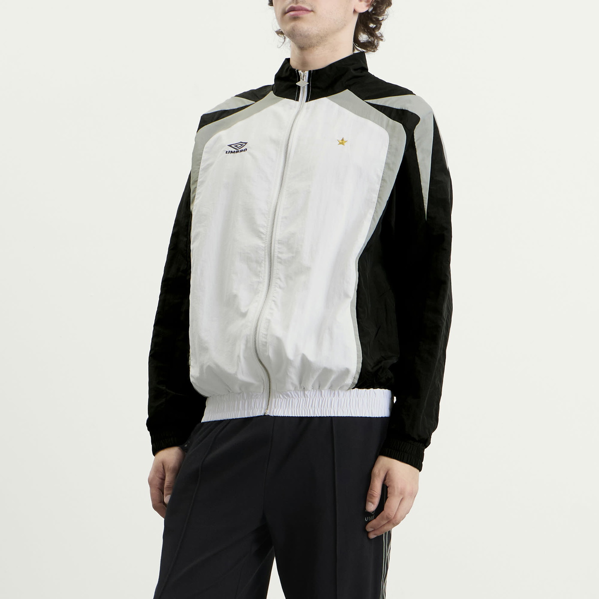 Umbro Men's Relaxed Track Jacket in Brilliant White/Black/Neutral Gray