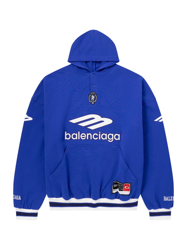 Photo: Balenciaga - Logo-Embroidered Cotton-Jersey Hoodie - Blue
