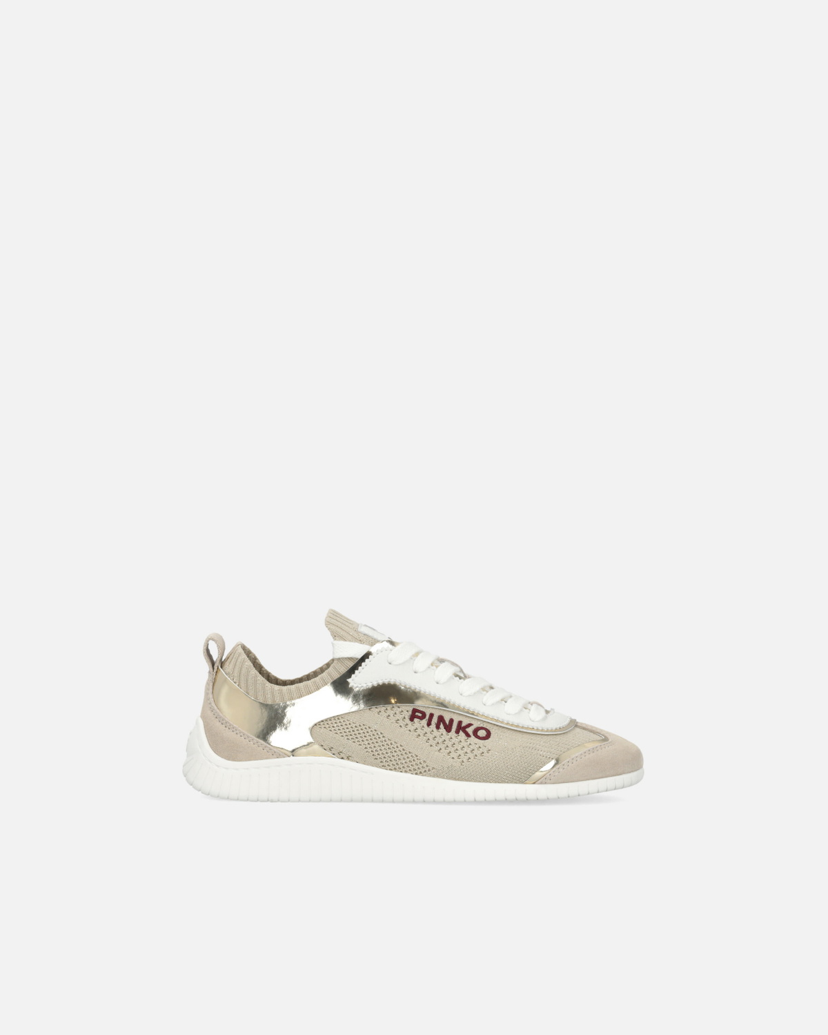 Pinko Knit Low Top Sneakers With Mirror Finish Inserts Platinum