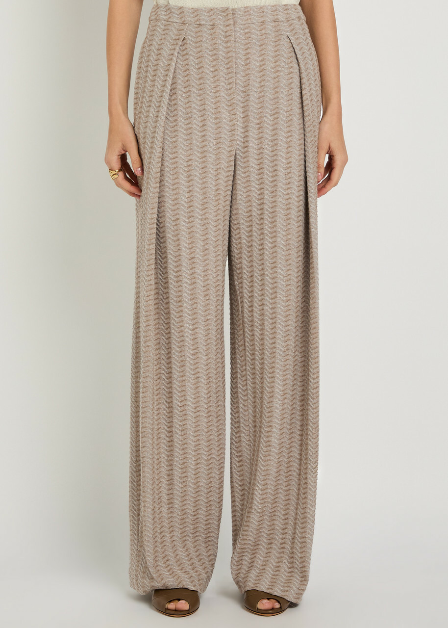 Emporio Armani Chevron-knit Straight-leg Cotton-blend Trousers Beige