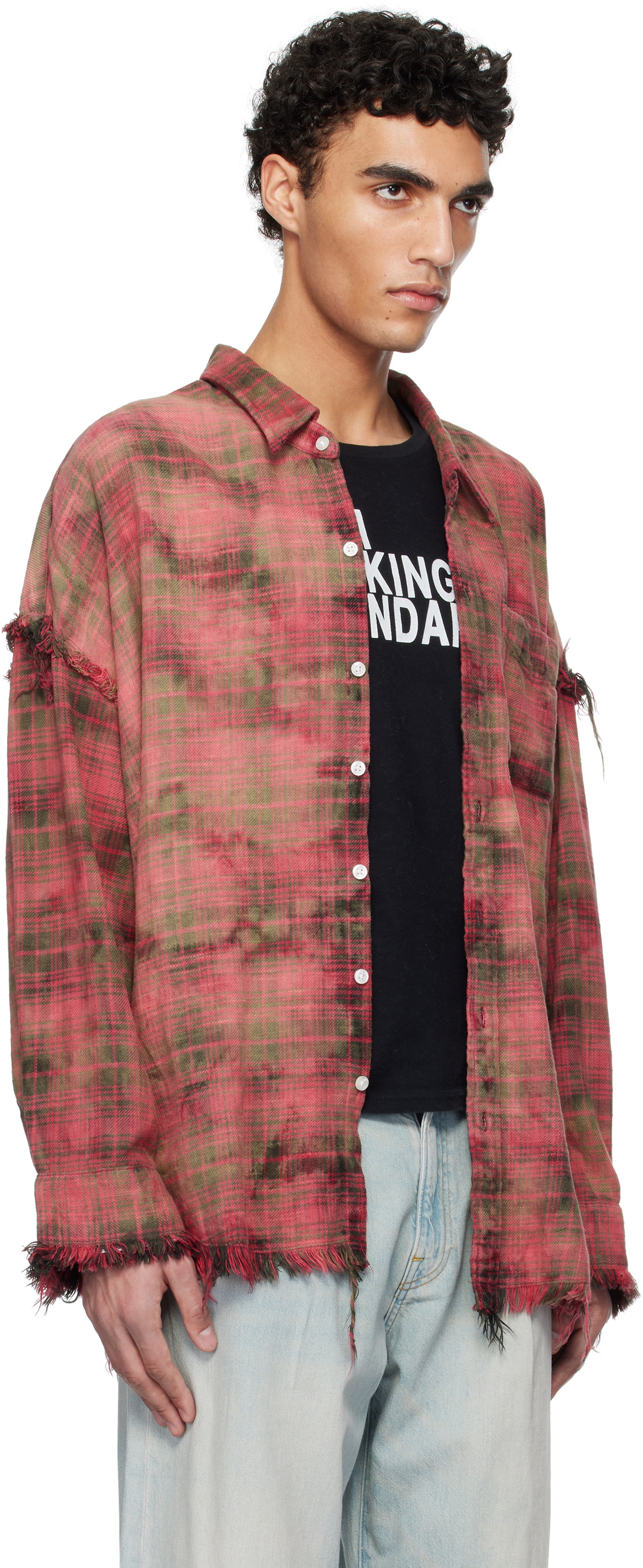 R13 Red Shredded Seam Drop Neck Shirt R13