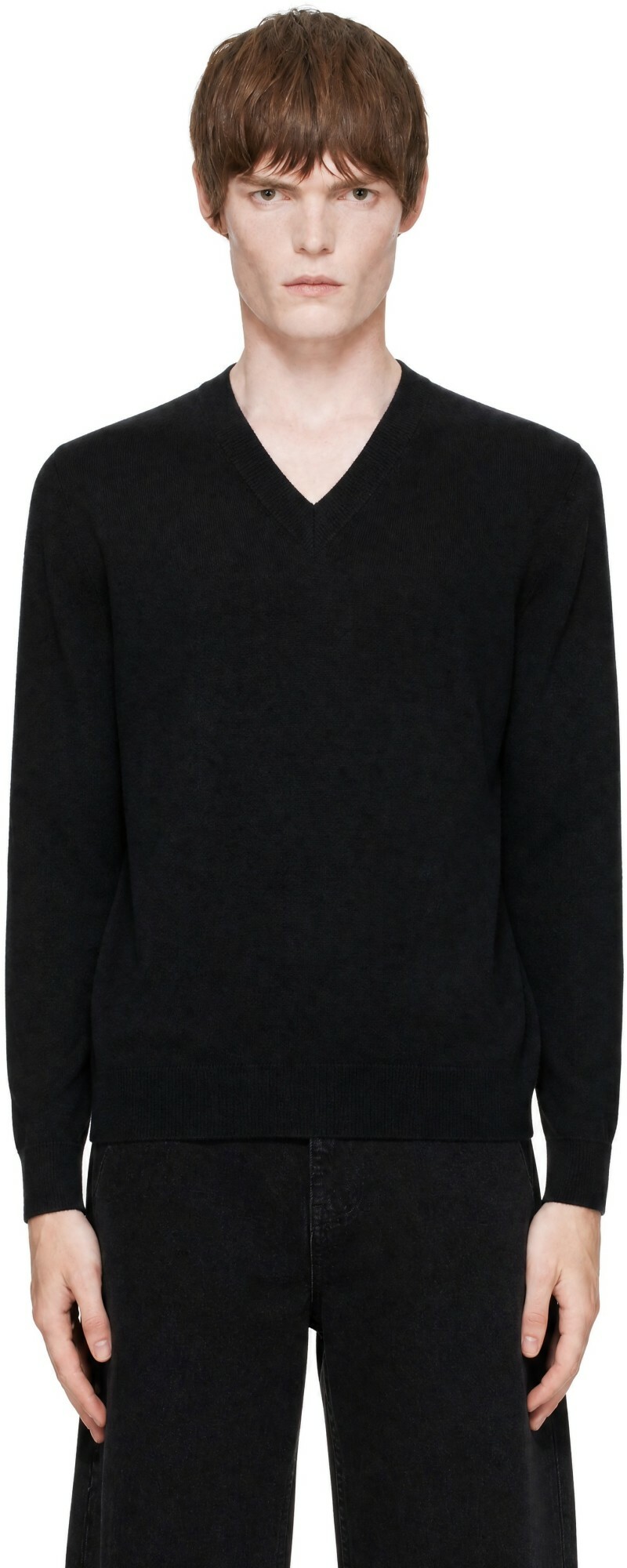 Entire Studios Black Knit Cashmere V-Neck Sweater