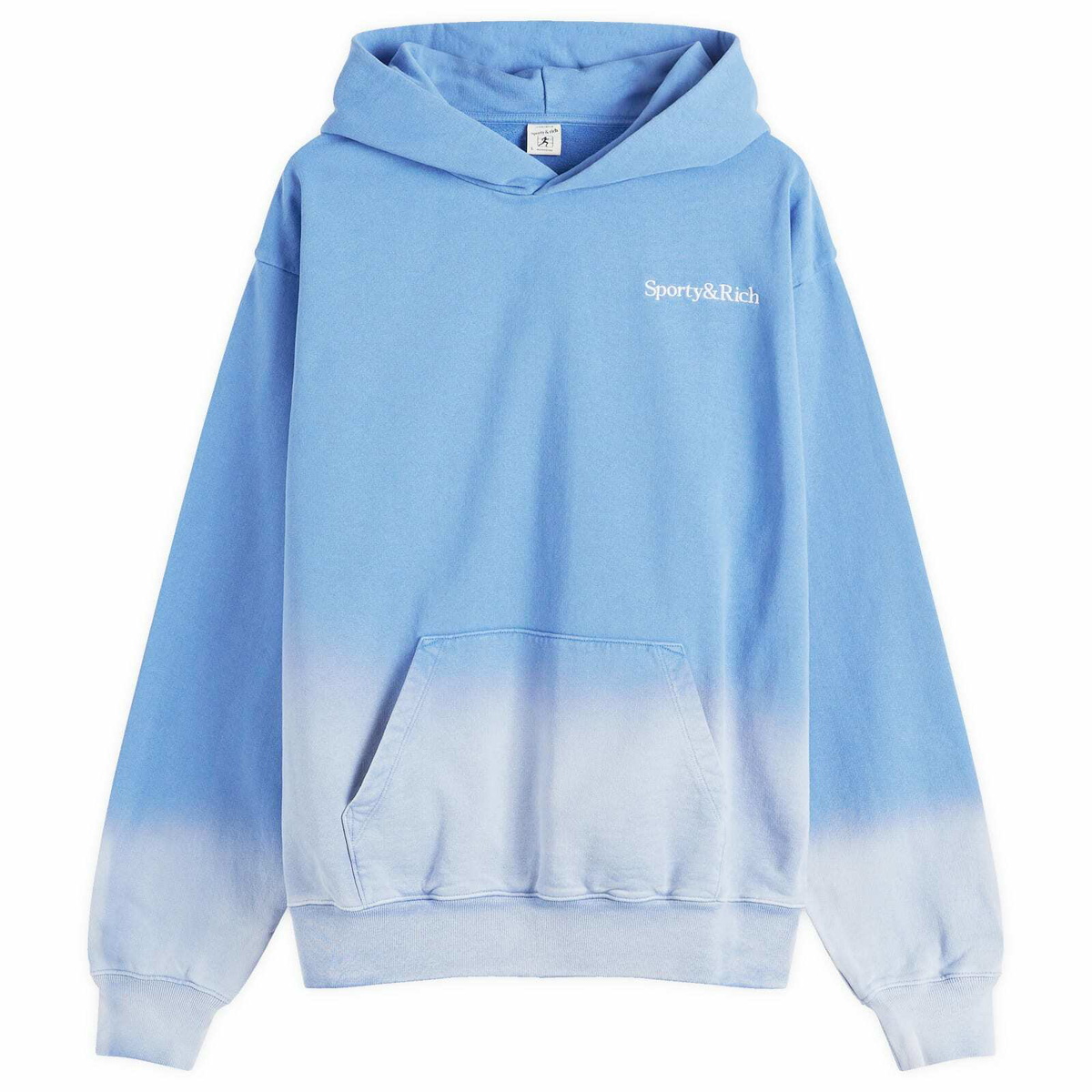 Sporty & Rich Men's Serif Logo Embroidered Hoodie in Dip Dye Blue