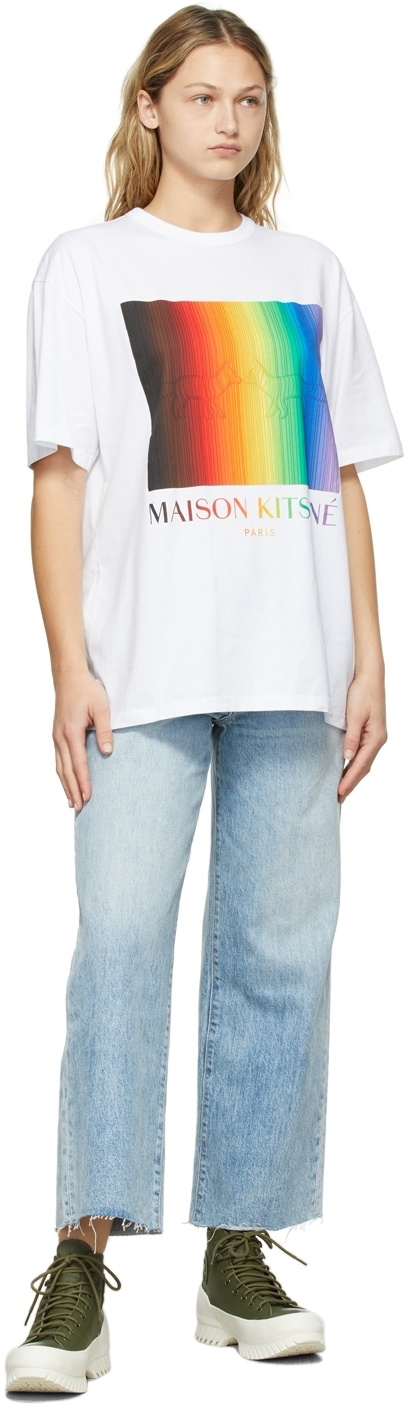 Maison Kitsuné White Gradient Rainbow Pride T-Shirt Maison Kitsune