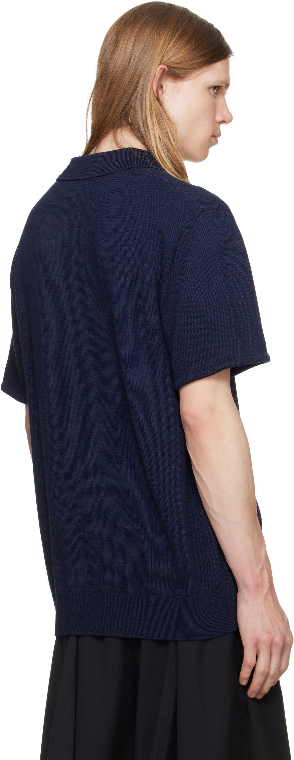 HODAKOVA Navy Knit Wool Short Sleeve Polo