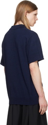 HODAKOVA Navy Knit Wool Short Sleeve Polo