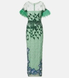 Là Fuori Embellished feather-trimmed gown